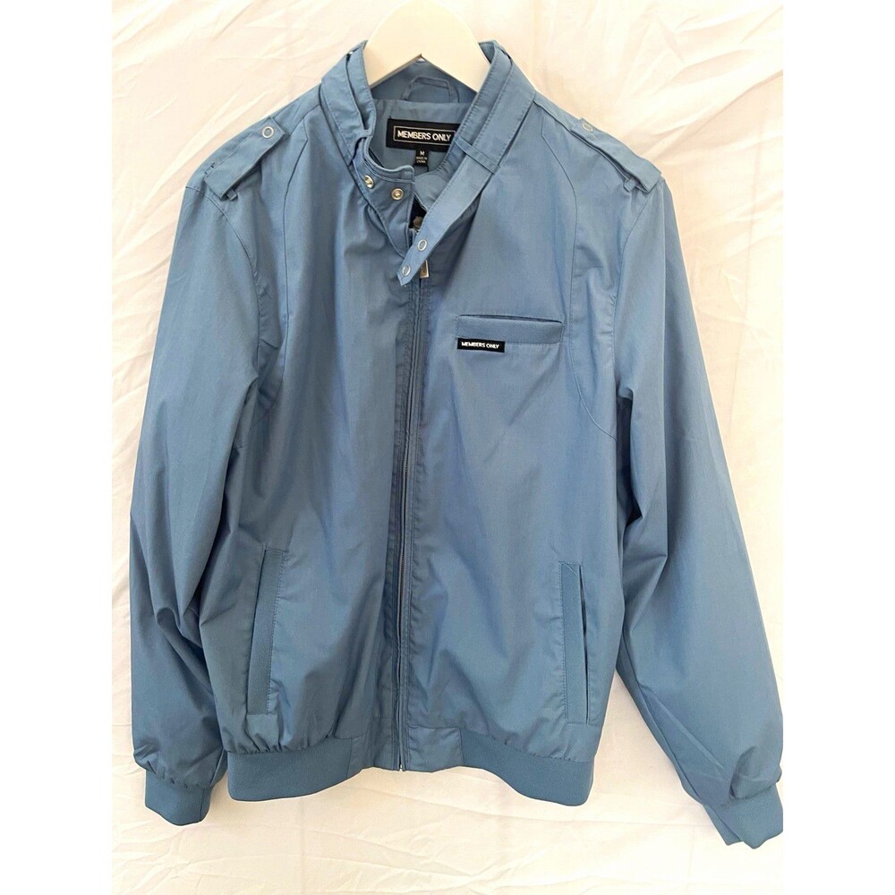 Members Only Blue Bomber Jacket Full Zip Stand Collar Logo Men's Size M